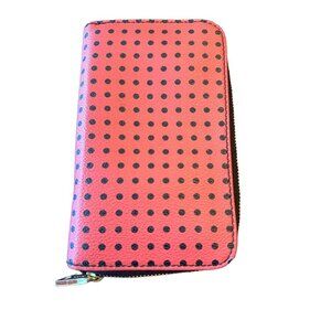 Fossil Red & Black Polka Dot Zip-Around Leather Wallet With Multiple Compartment